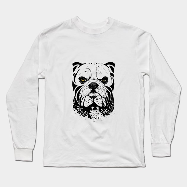 English Bulldog Pet Animal Nature Illustration Art Tattoo Long Sleeve T-Shirt by Cubebox